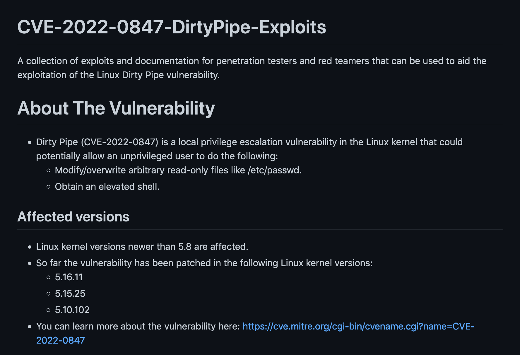 GitHub Dirty Pipe exploit.