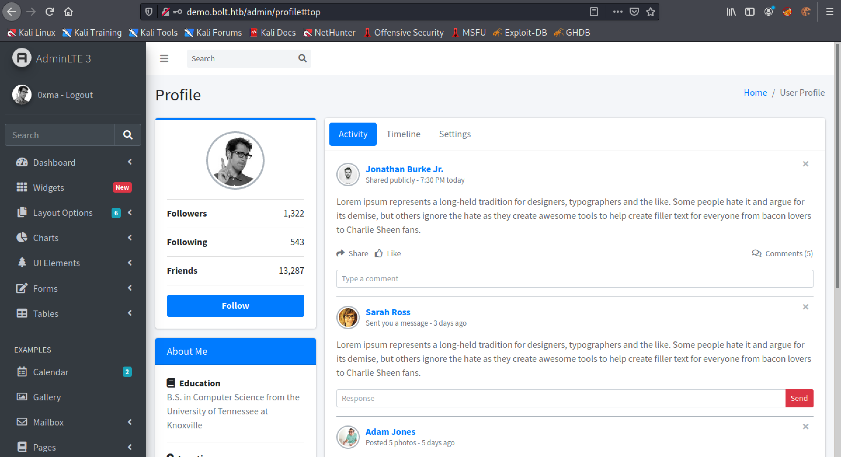 Profile page of a user.
