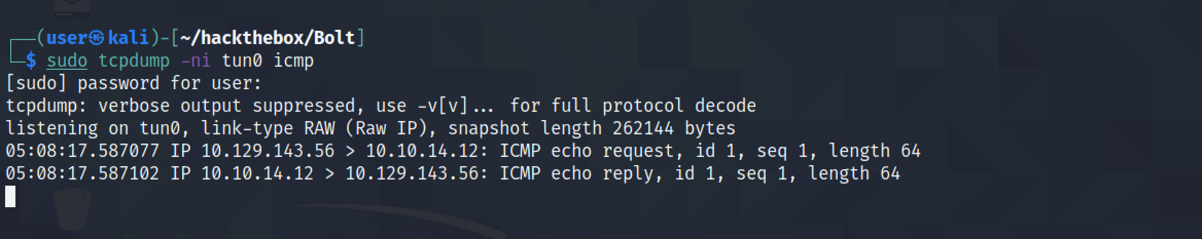 ICMP packets received on the local machine.