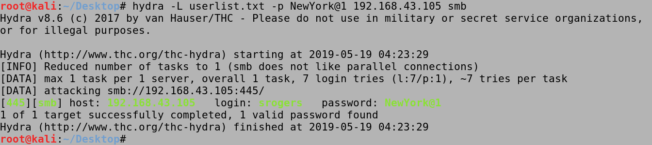 hydra userlist with a single password.