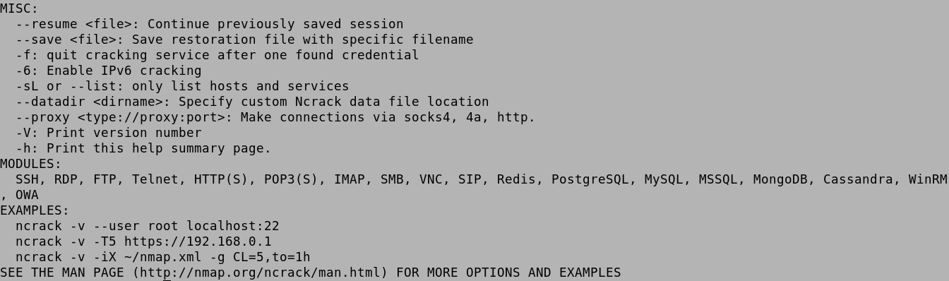 ncrack help options.
