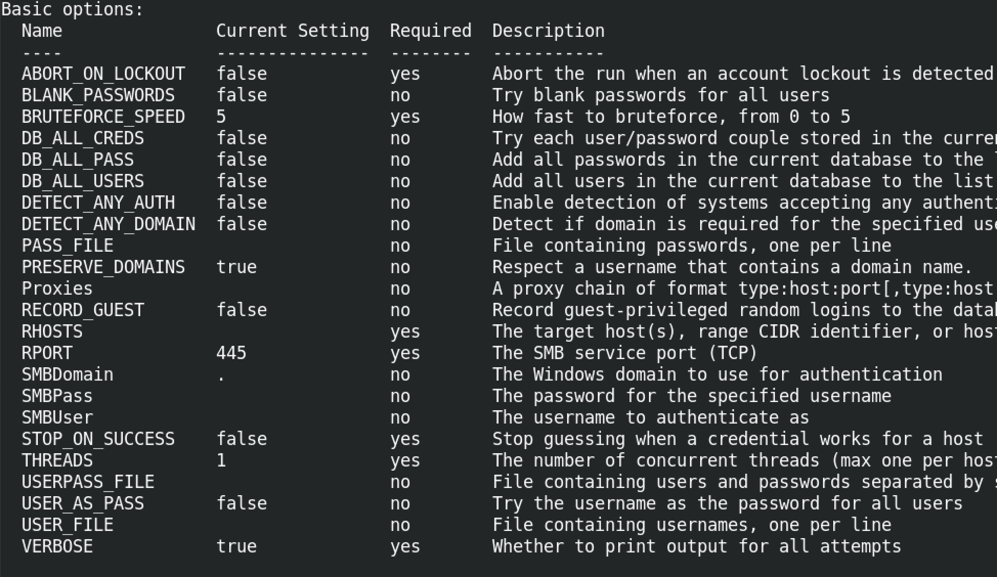 show info command in metasploit.