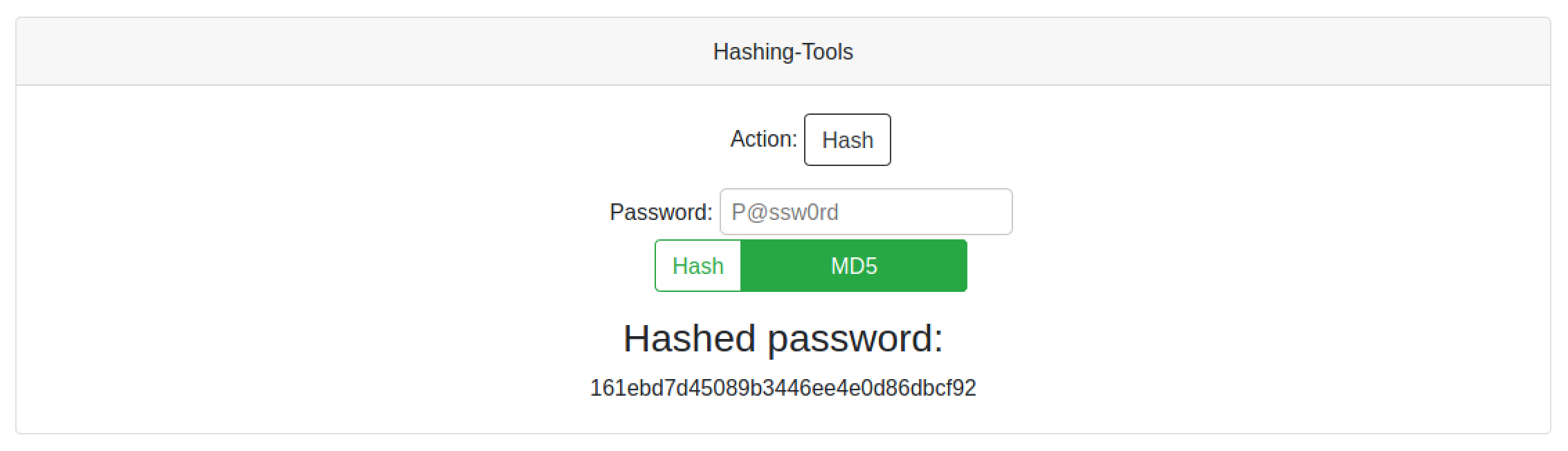 Hash of the password.