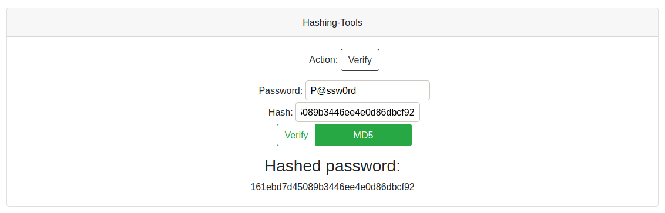 Entering a password and hash.