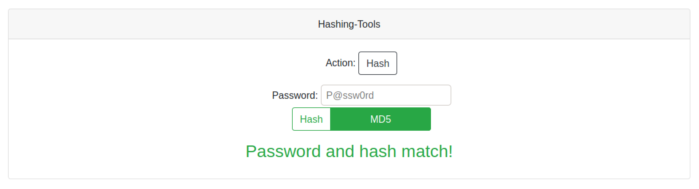 Password and hash matched.