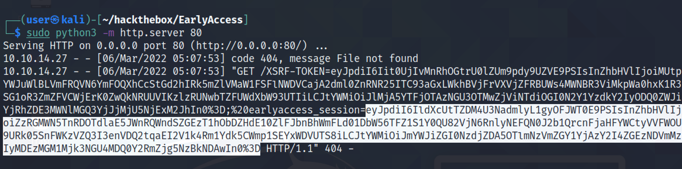 Session cookie received in Python web server.