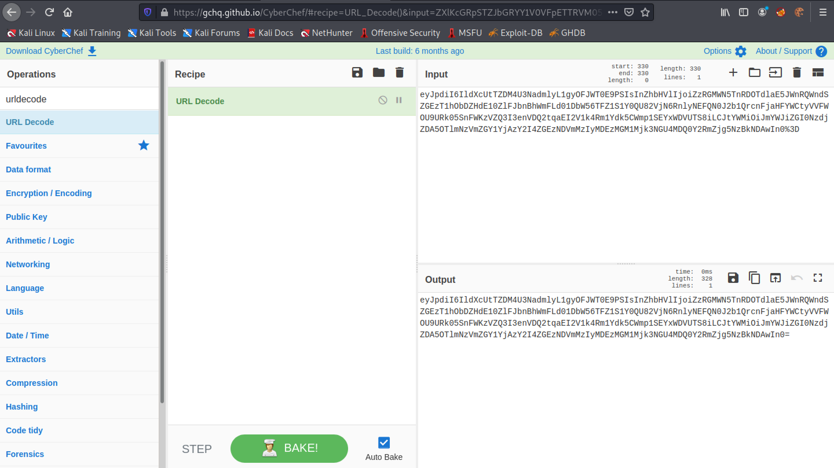 URL decoding the session cookie in CyberChef.