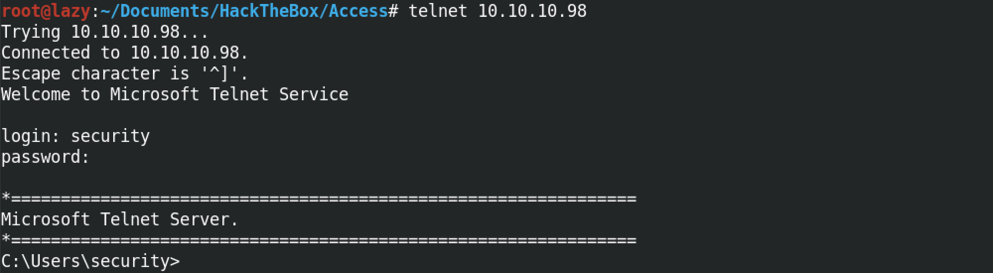 Telnet to the target Windows box.
