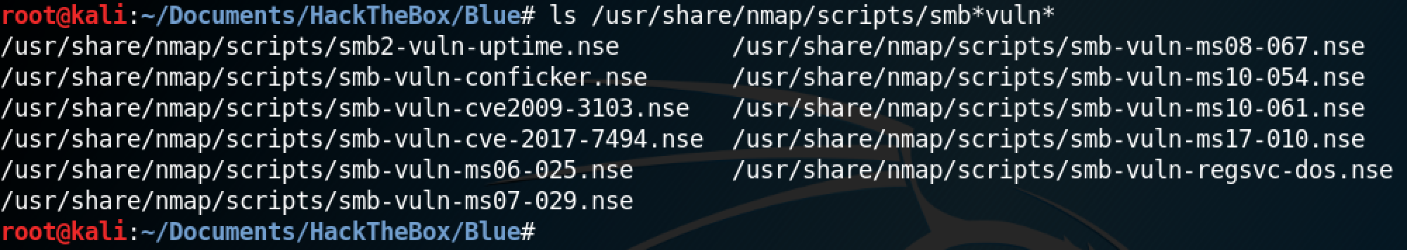 Nmap scripts related to vulnerable SMB versions.