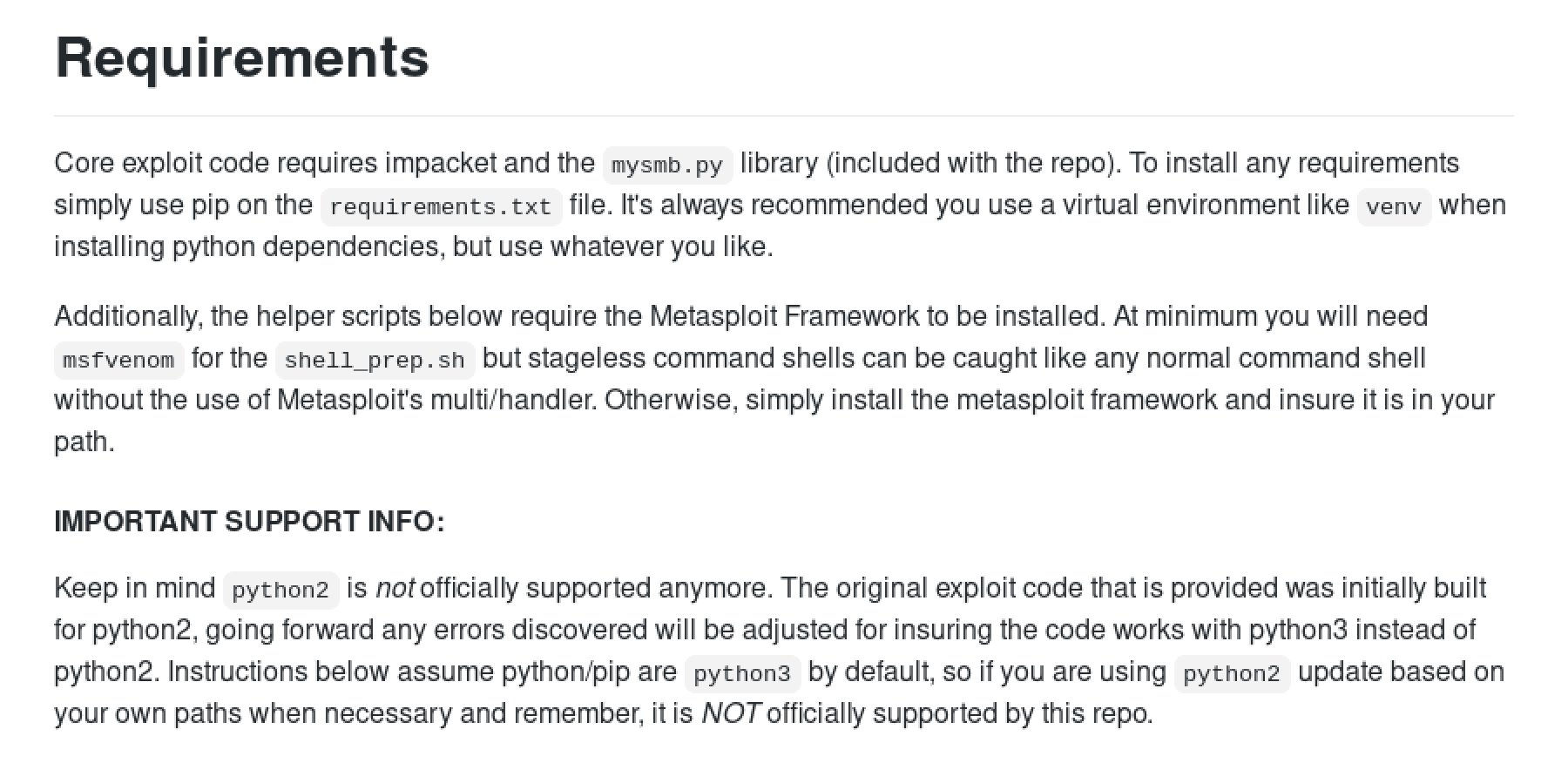Requirements section from the GitHub page.