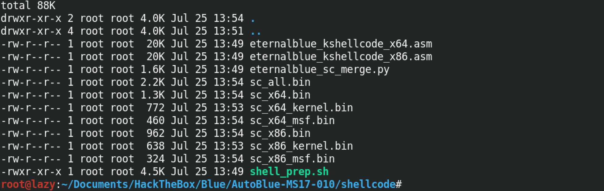 Contents of the exploit directory.