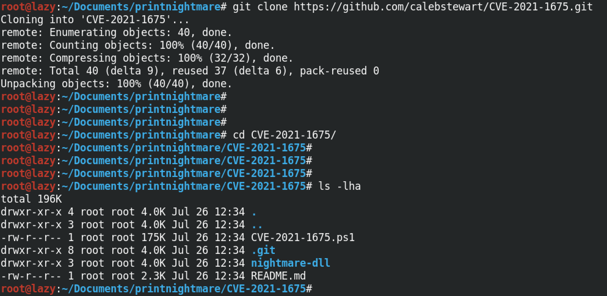 Cloning the PowerShell PrintNightmare exploit.