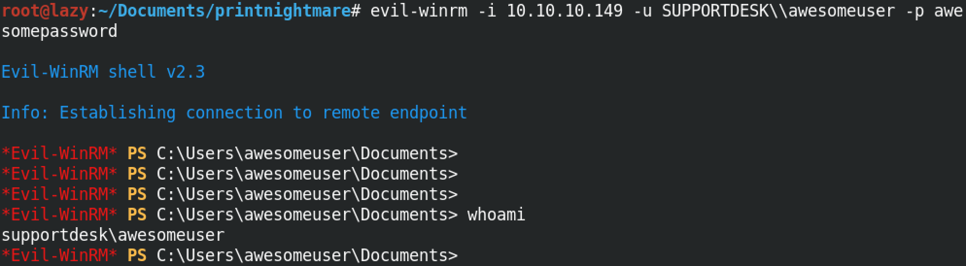 Login to the box with evil-winrm.