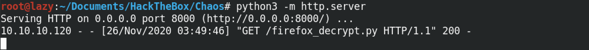 Successful hit on our Python web server.
