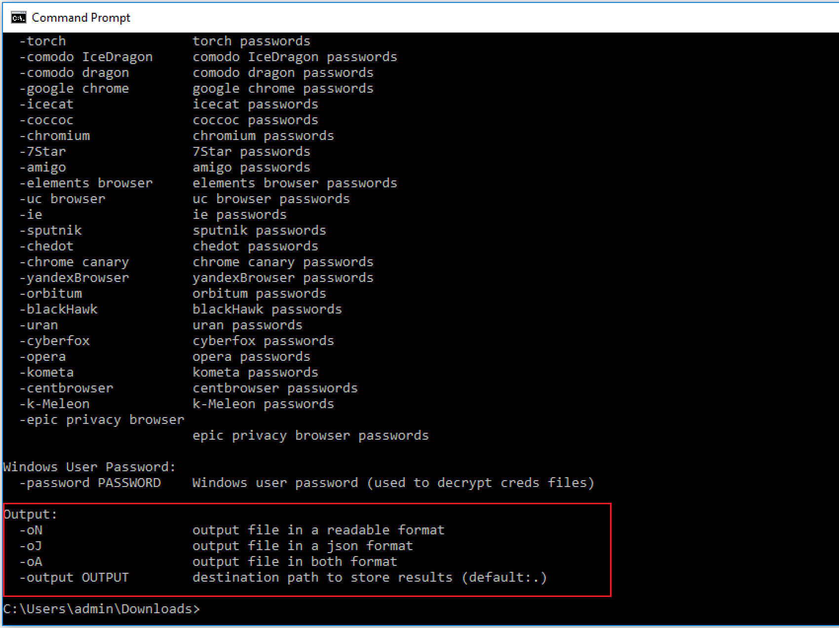 Output types for LaZagne.