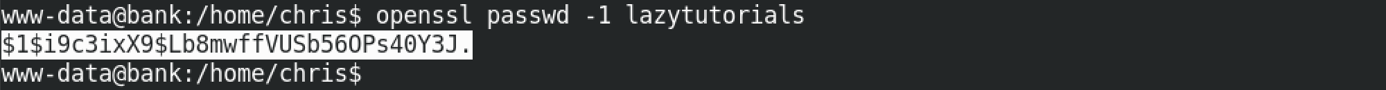 Generate a MD5 hash with openssl.