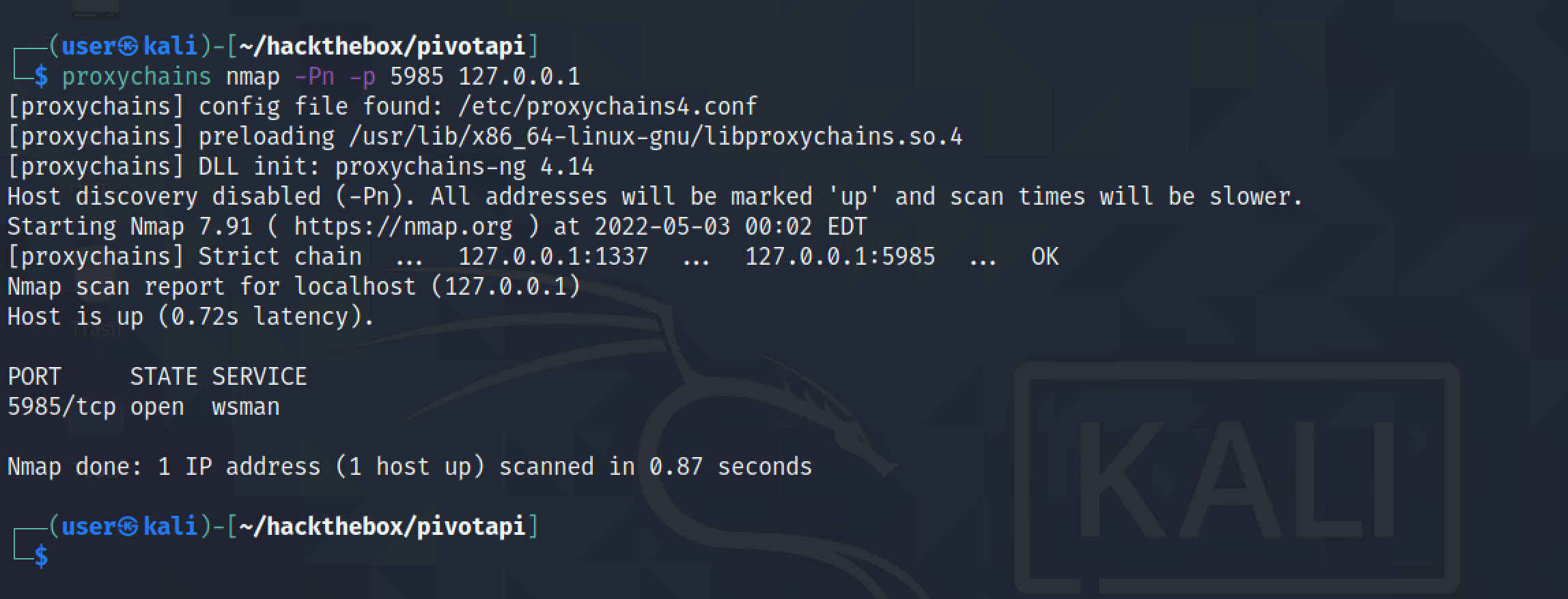 Scanning port 5985 through namp using proxychains.