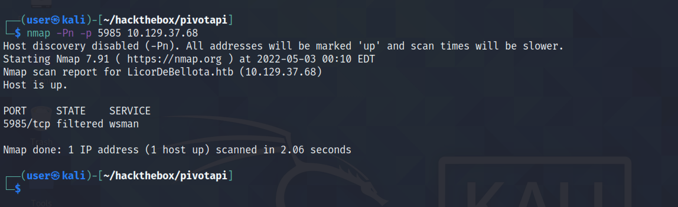 Directly scanning the target's WinRM port without proxychains.