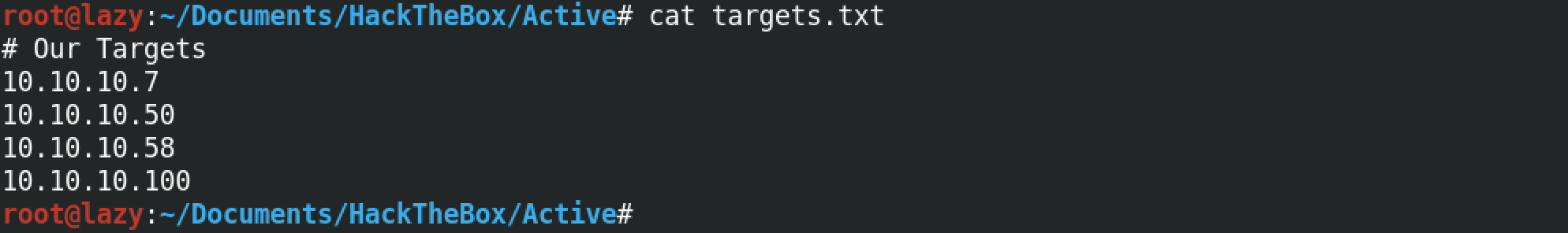 Text file containing a target list.