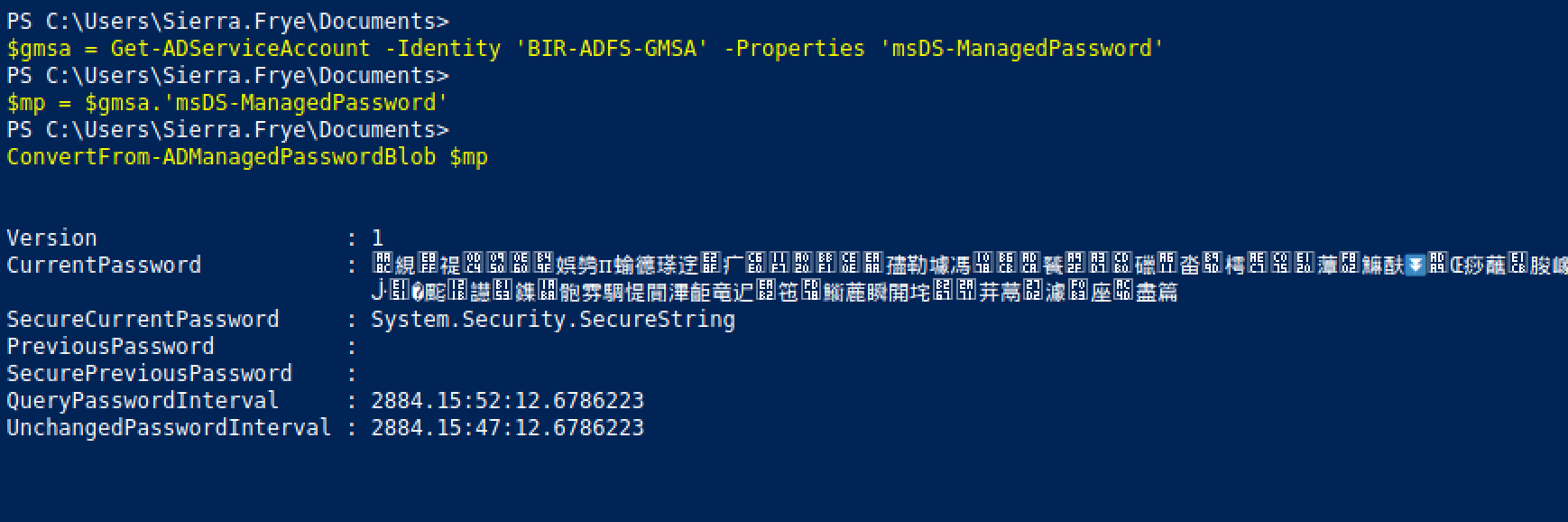 Viewing the MSDS-MANAGEDPASSWORD_BLOB data structure.