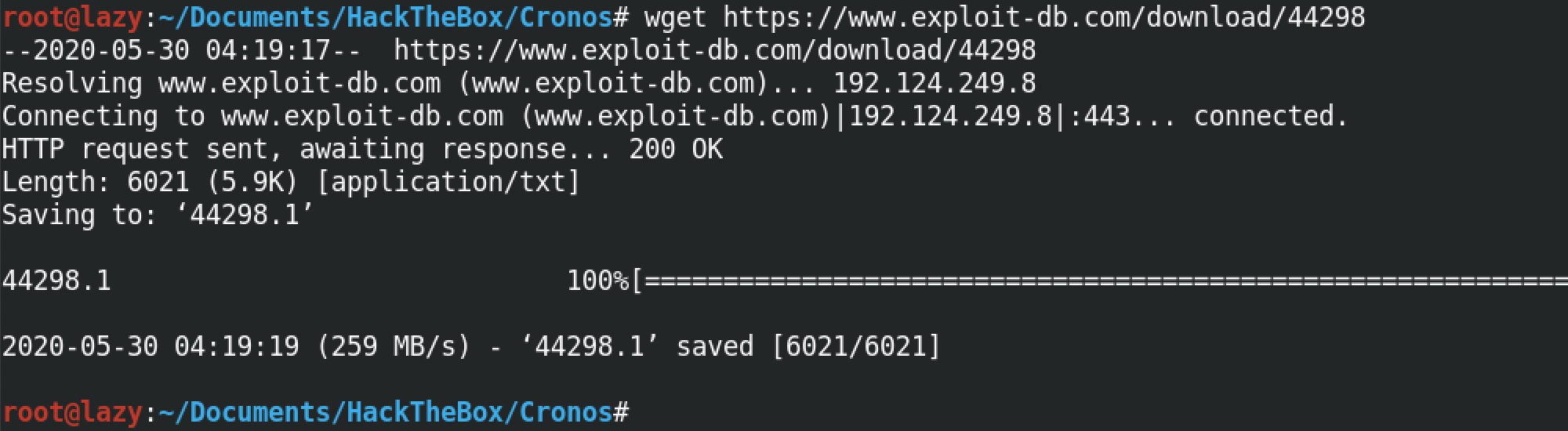 Downloading the exploit from exploit-db using wget.