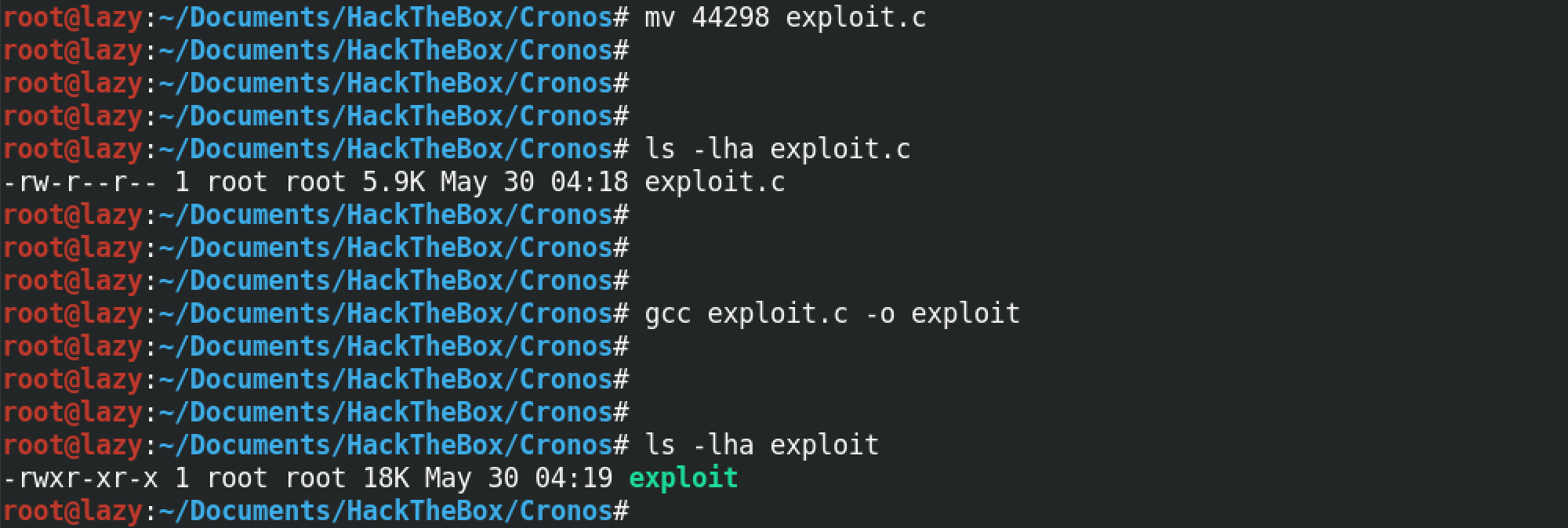 Compilation of the C script into a executable format for Linux.