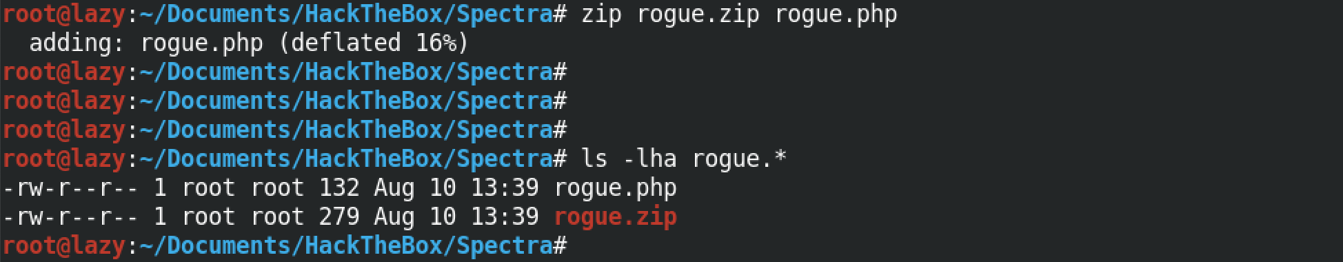 Zipping the malicious PHP plugin file.