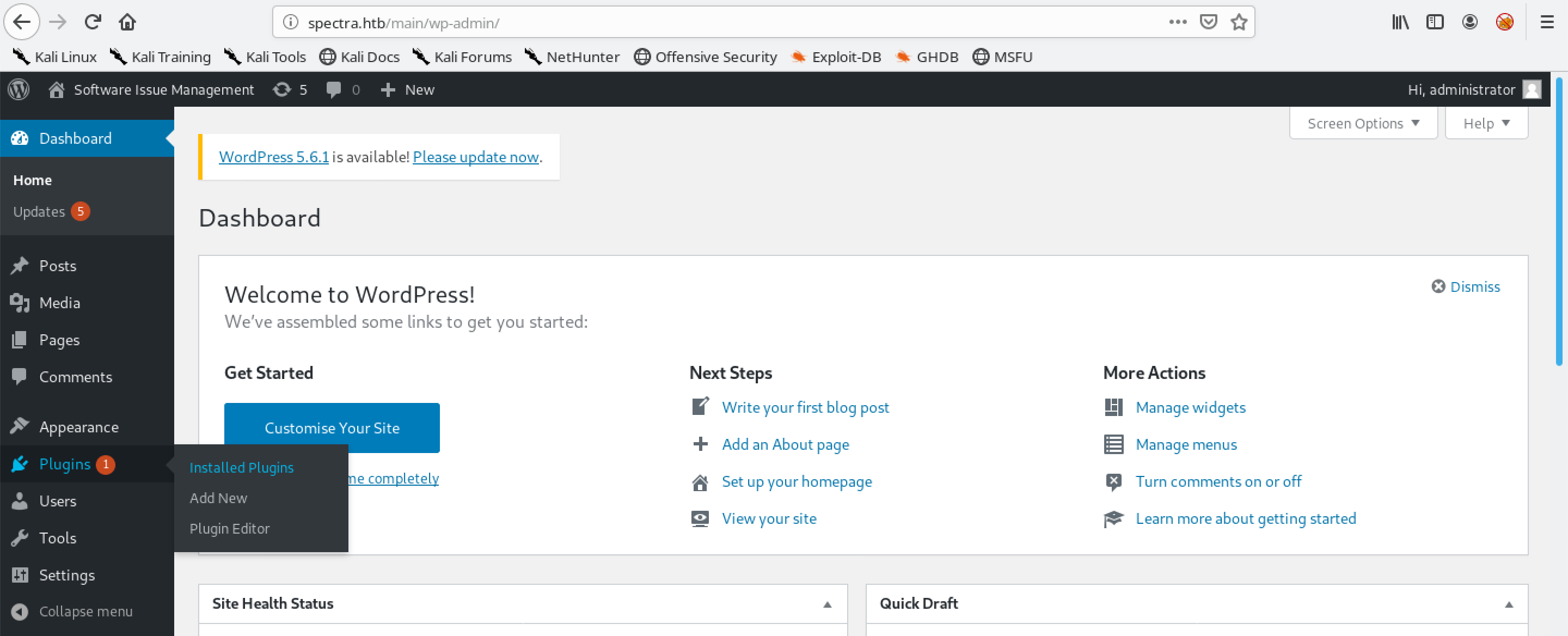 WordPress dashboard page.