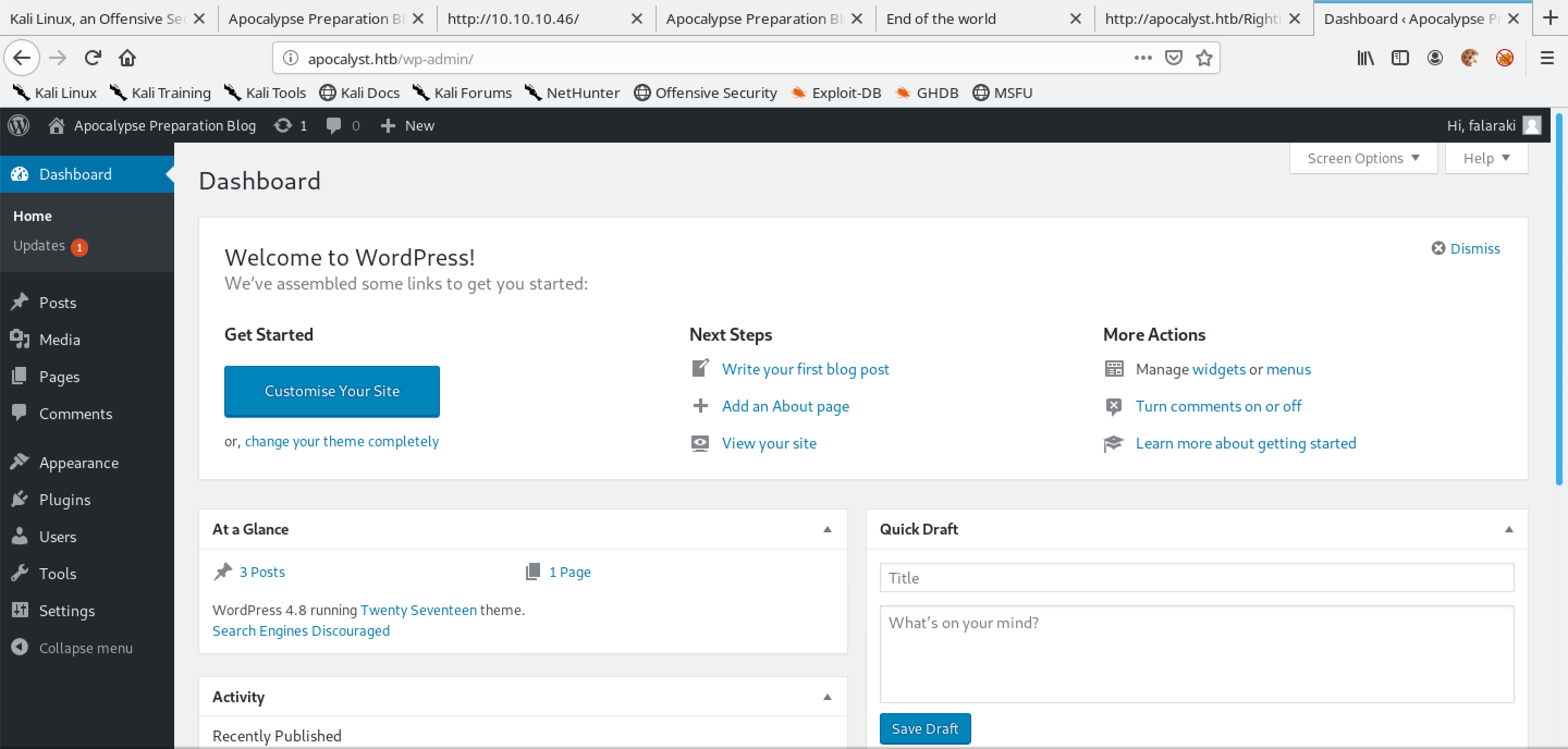 WordPress dashboard.